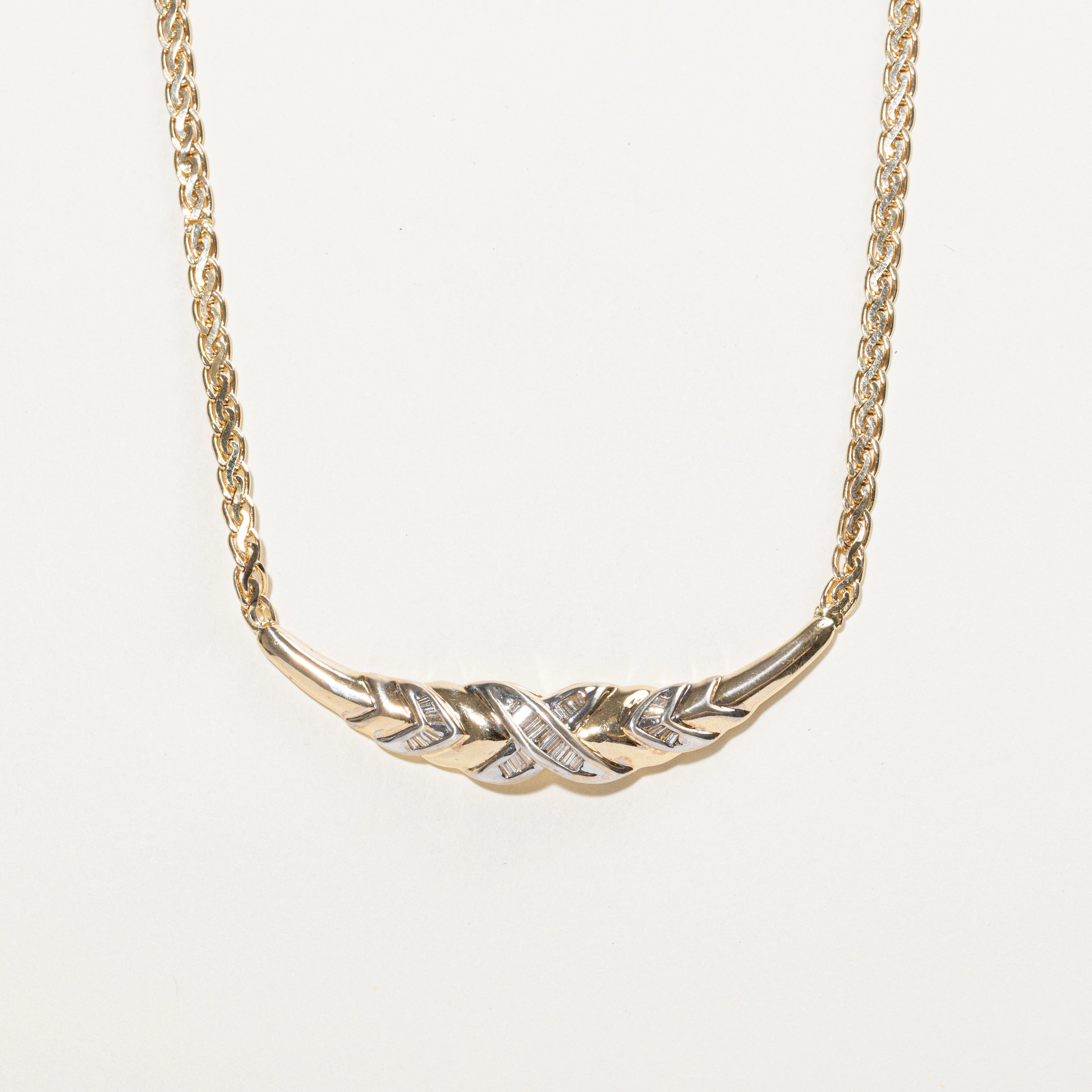 Baguette Cut Yellow Diamond X Design Necklace | 0.34ct | 15" Stylish Flow