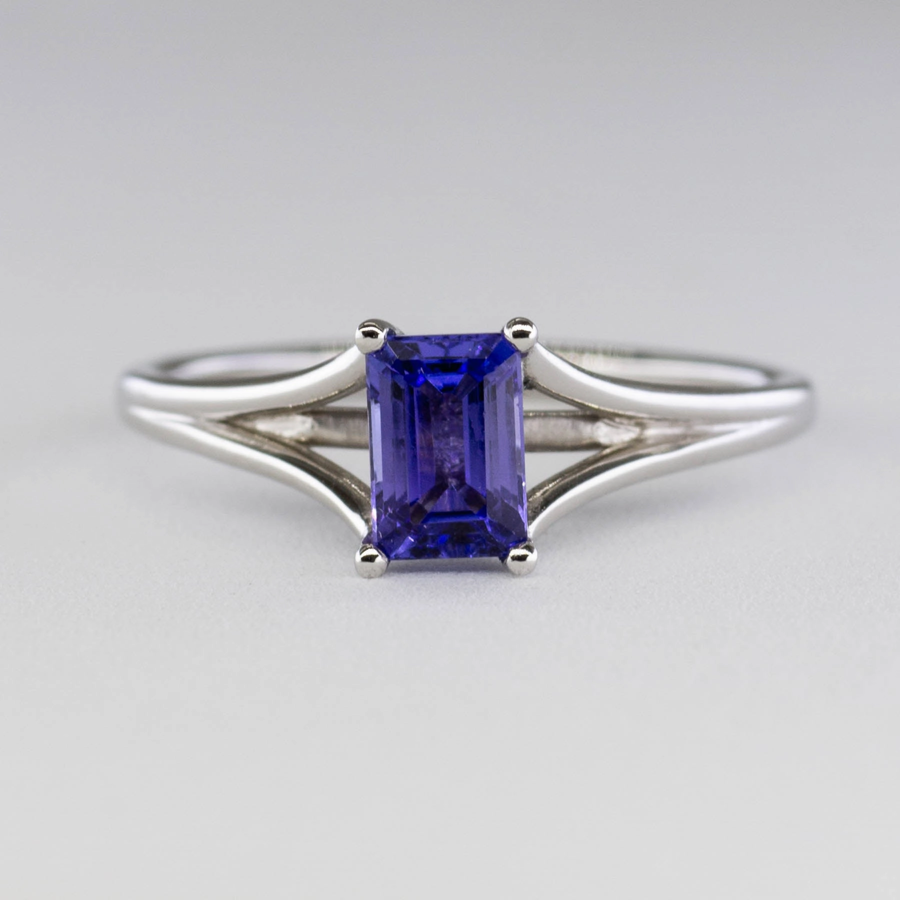 Precious Piece Shiny Jewelry Design '100 Ways' Split Shank Emerald Cut Tanzanite Ring | 0.60ct | SZ 6.5 |