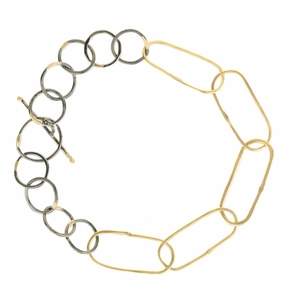 Finest Accent Dazzling Edge Breezy Chain Link Bracelet - 18k Gold   Oxidized Argentium Silver