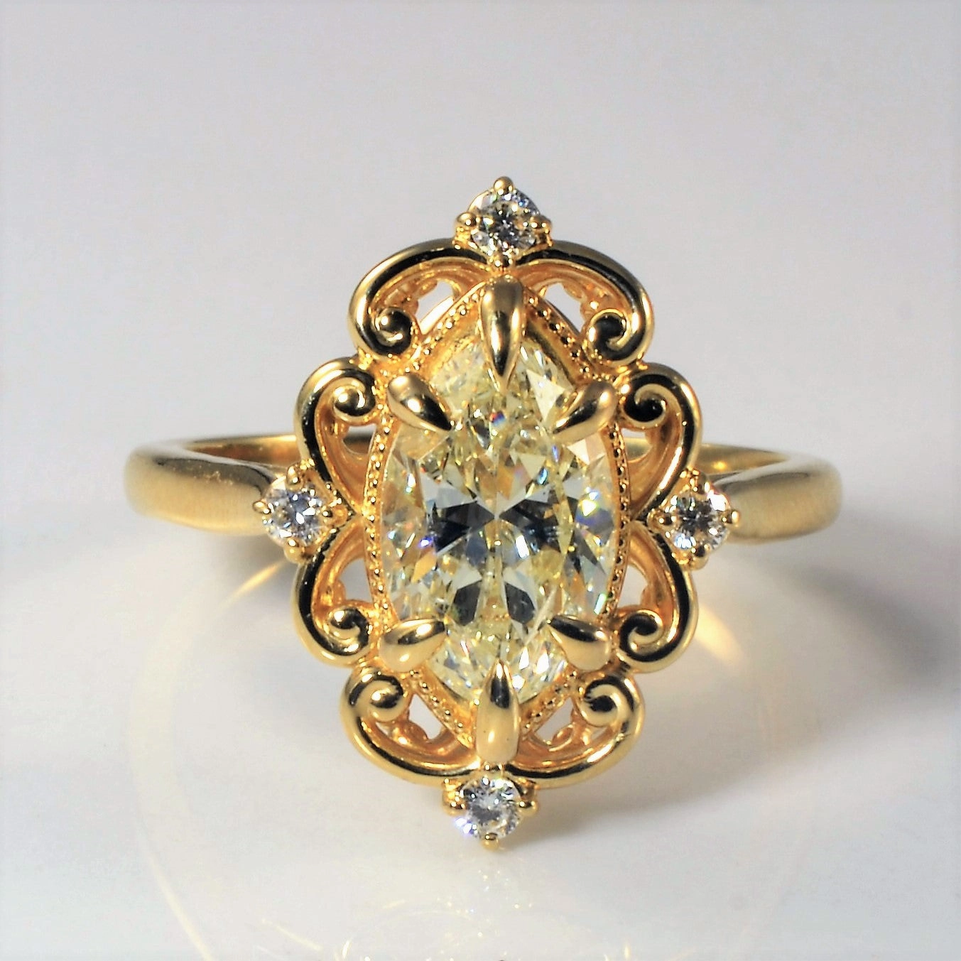 Bespoke' Ornate Filigree Marquise Diamond Ring | 1.71ctw | SZ 7 | Polished Detail
