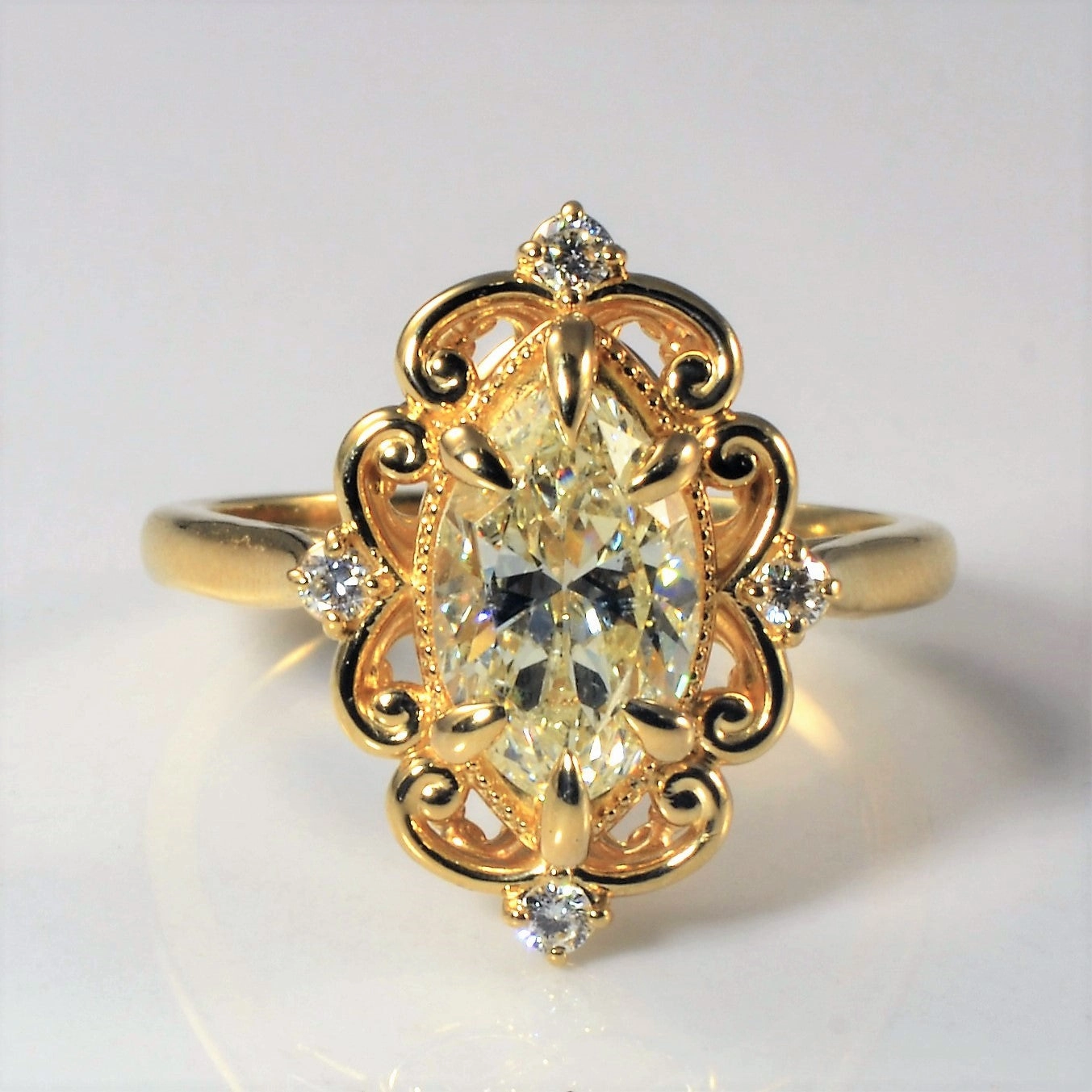 Bespoke' Ornate Filigree Marquise Diamond Ring | 1.71ctw | SZ 7 | Sunset Style Gleaming Feature