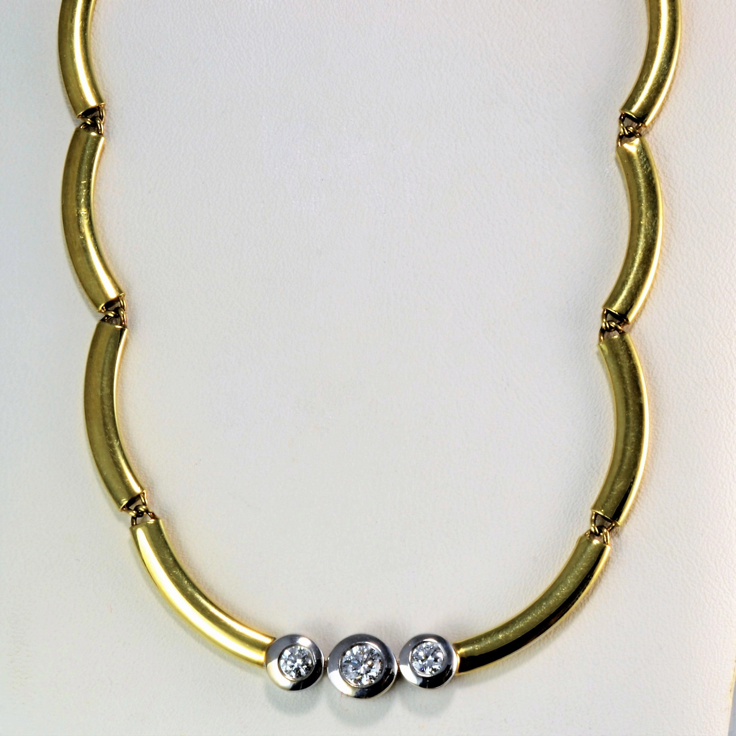 Bezel Set Three Diamond Scalloped Necklace | 0.60ctw | 18" Stylish Detail Gift For Him