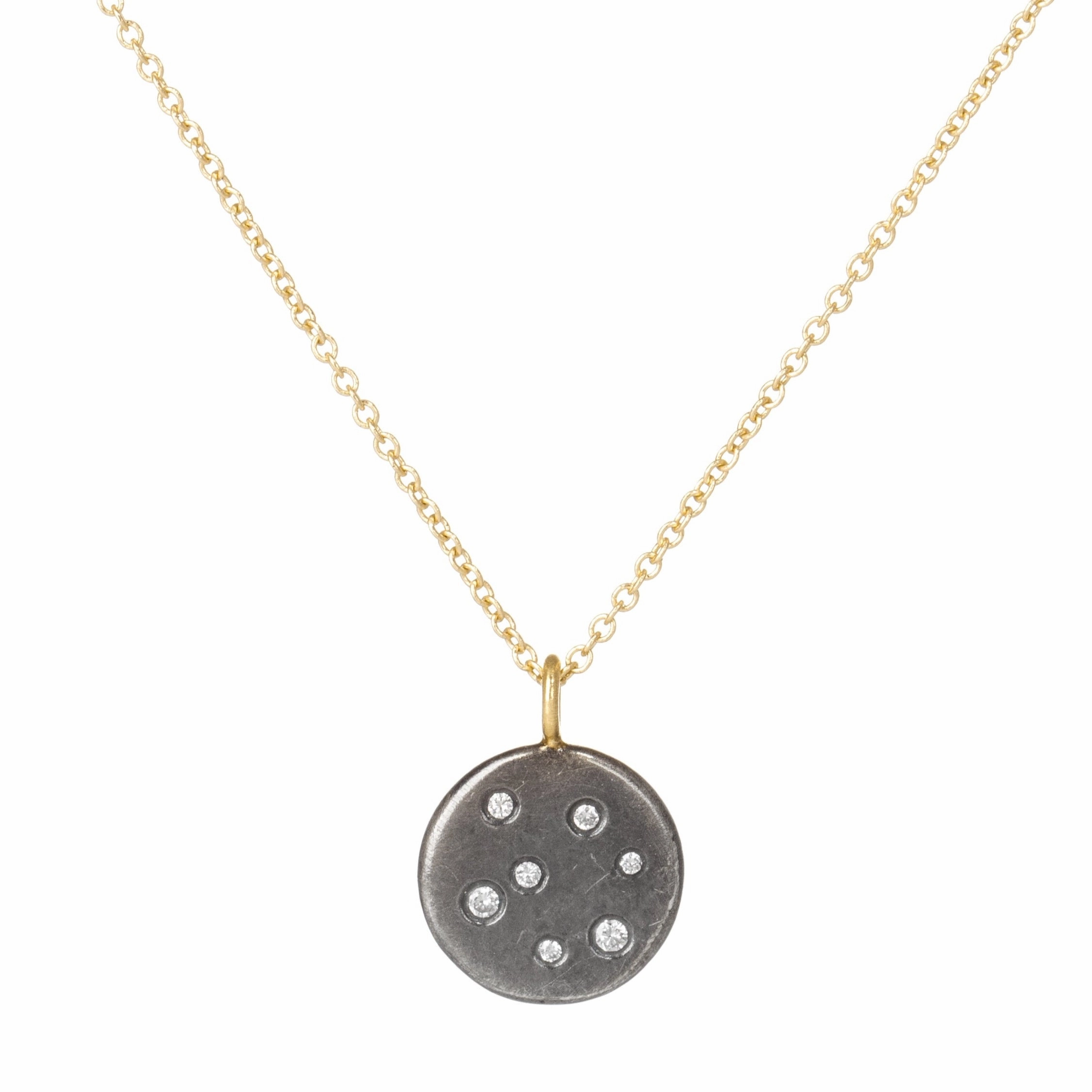 Black   Gold Disc Necklace on 14k Gold Chain - 14k Gold, Oxidized Silver   VS White Diamonds Fashion Edit Date night
