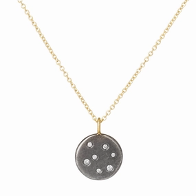 Black   Gold Disc Necklace on 14k Gold Chain - 14k Gold, Oxidized Silver   VS White Diamonds Fashion Edit Date night