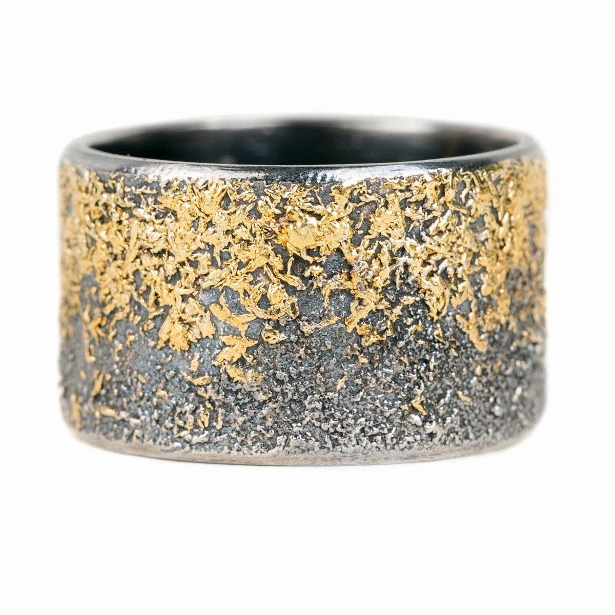 Sun-Kissed Look Soft Reflection Black   Gold Dusted Band - 22k Gold   Oxidized Argentium Silver