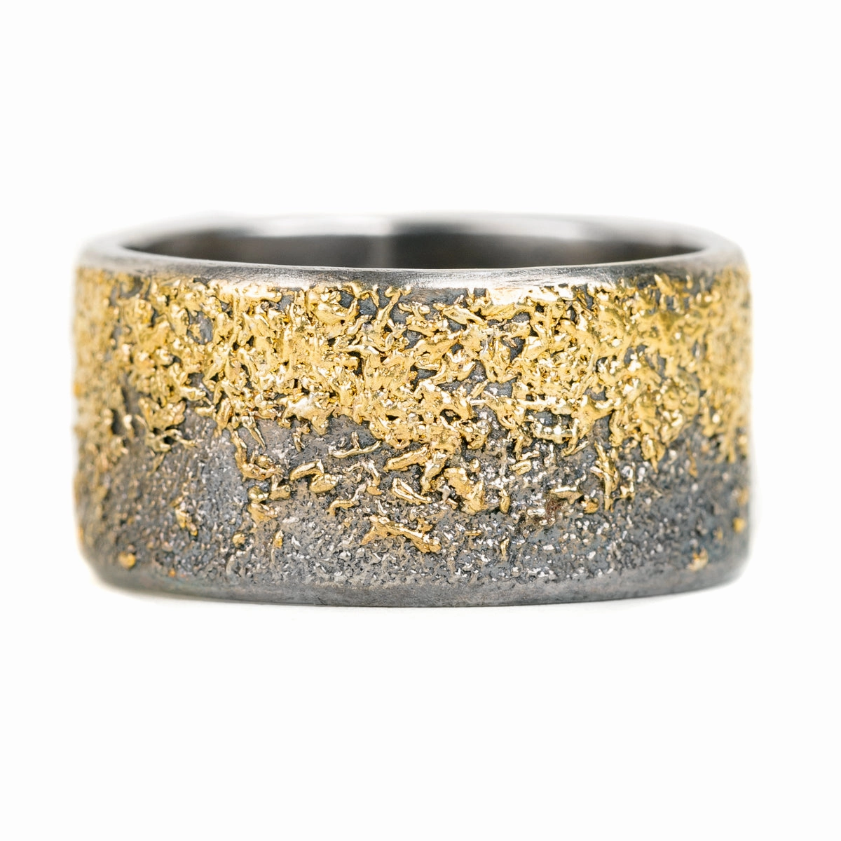Black   Gold Dusted Band - 22k Gold   Oxidized Argentium Silver Artisan Sparkle Artful Accent