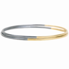 Modern Duo Black   Gold Legacy Stacker Bangles - 18k gold   Oxidized Silver