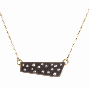 Black   Gold Scattered Diamond Necklace on 14k Gold Chain - 18ky, Oxidized Silver   VS Diamonds Dainty Sparkle
