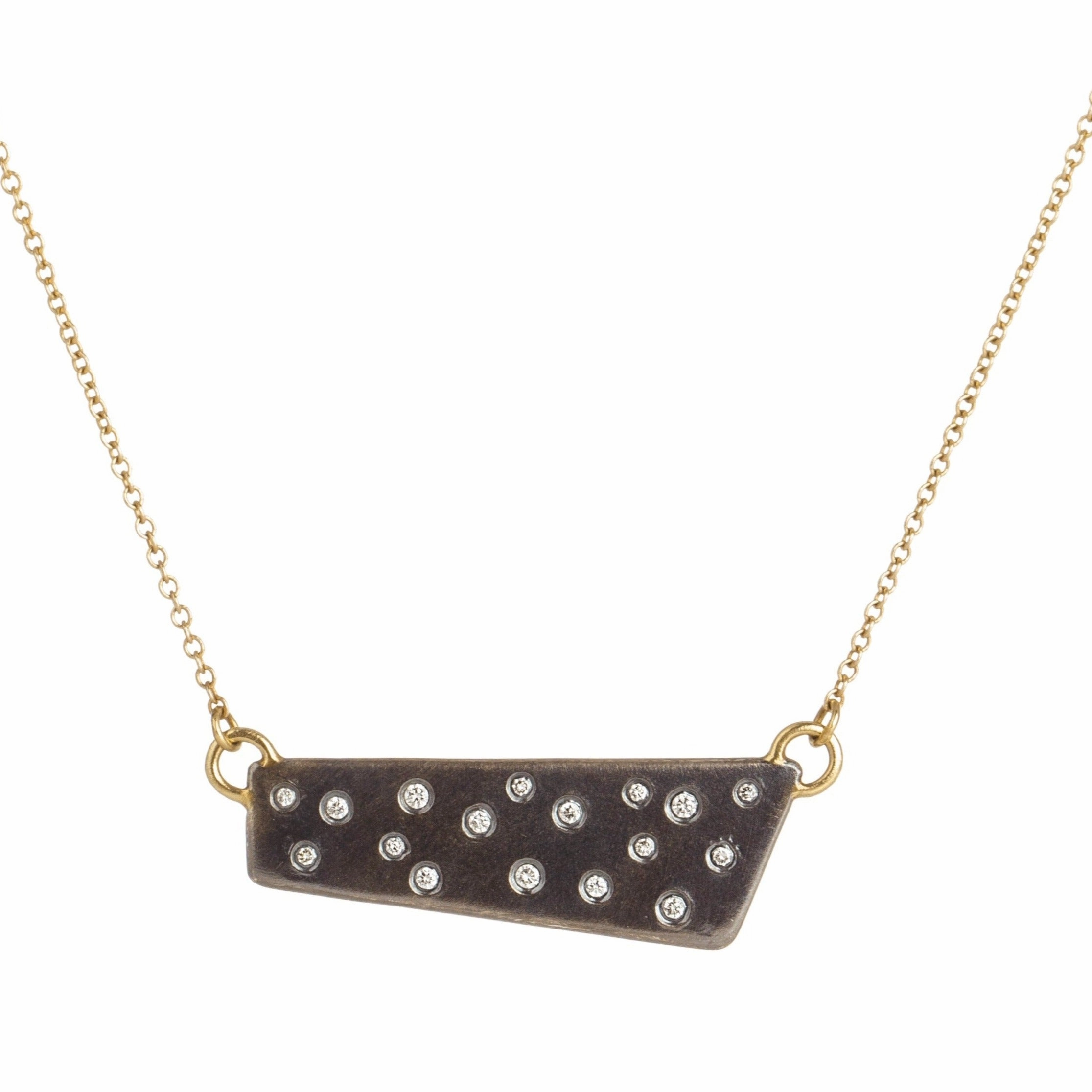 Black   Gold Scattered Diamond Necklace on 14k Gold Chain - 18ky, Oxidized Silver   VS Diamonds Dainty Sparkle
