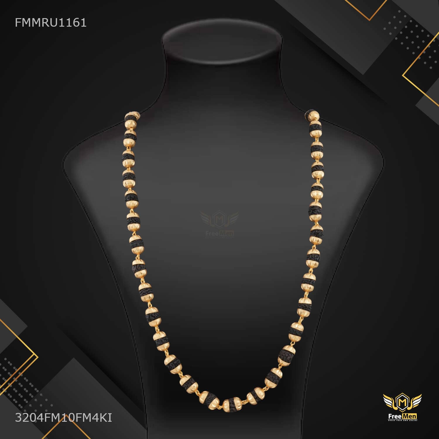 Stylish Moment Black Mate Golden Cap Rudraksha mala - FMMRU1161