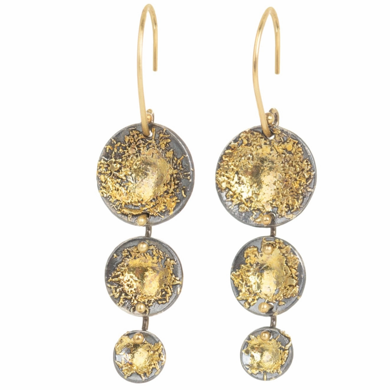 Fashion Jewelry Blossom Earring Drops - 22k Gold Dust, 18k Gold   Oxidized Silver