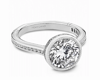 Understated Elegance Noam Carver Round Center Halo Diamond Engagement Ring Setting in 14K White Gold (037ctw)