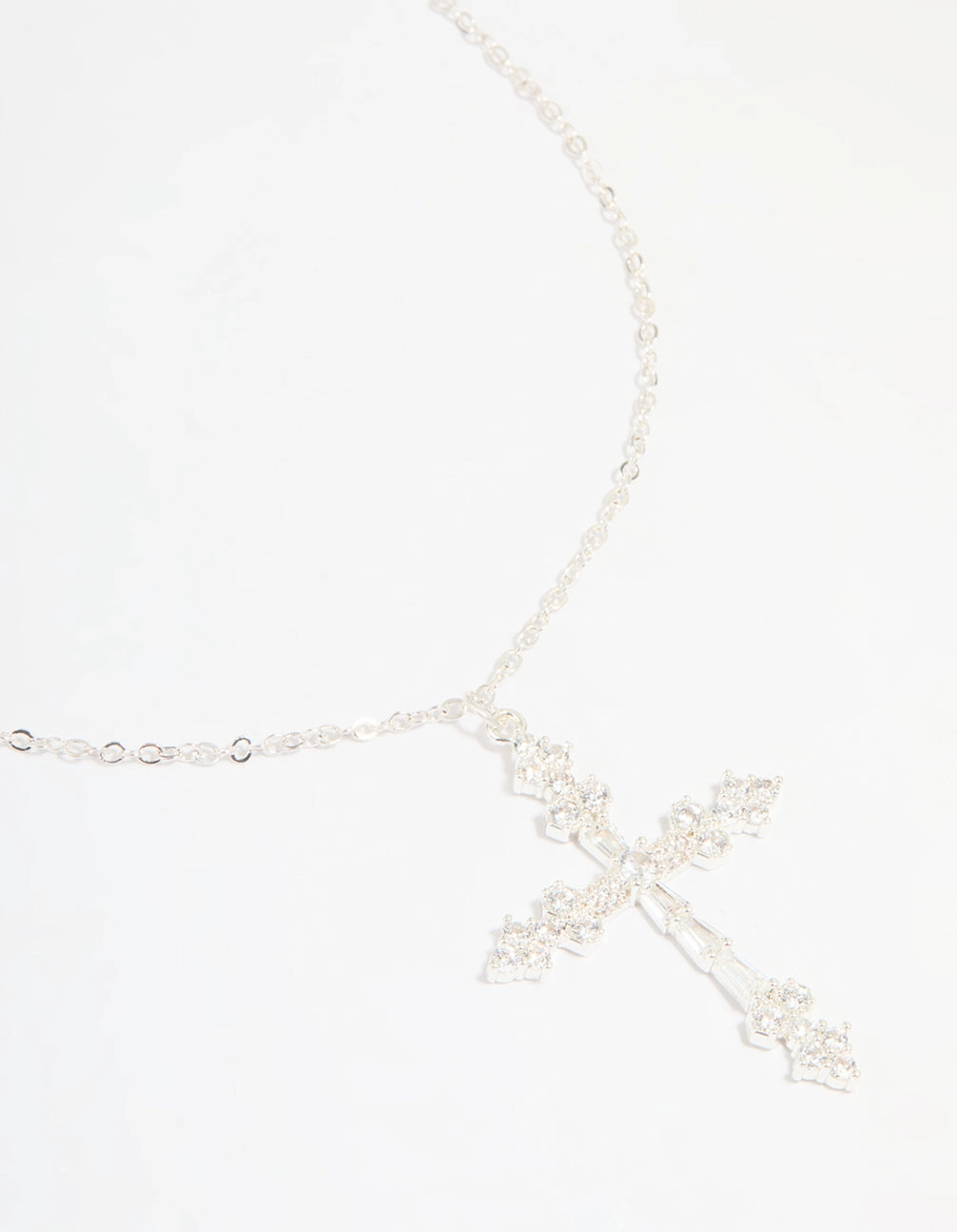 Silver Plated Cubic Zirconia Large Cross Pendant Necklace Chic Highlight