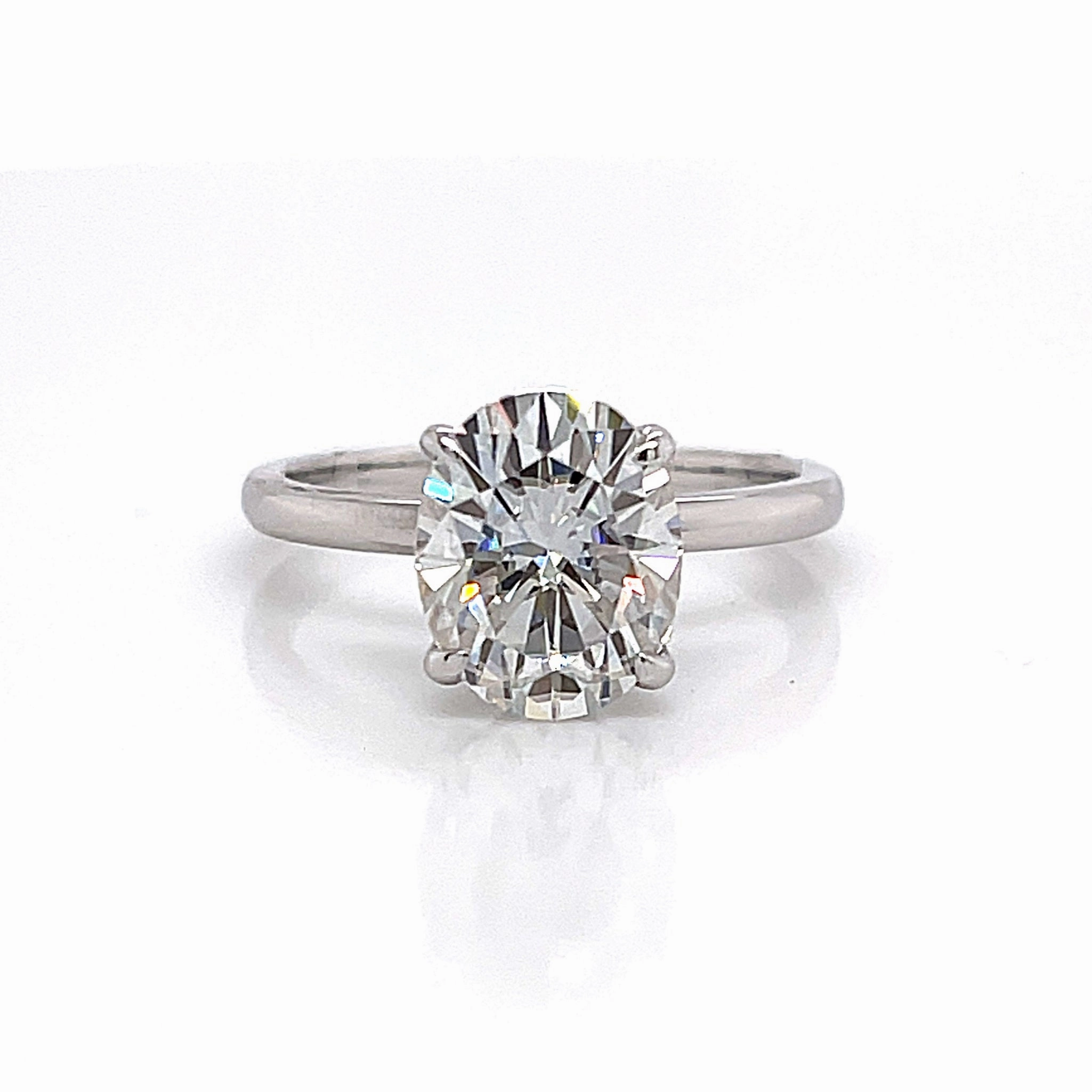 Lightweight Style Bremer Jewelry Oval Solitaire Moissanite Engagement Ring in 14K White Gold