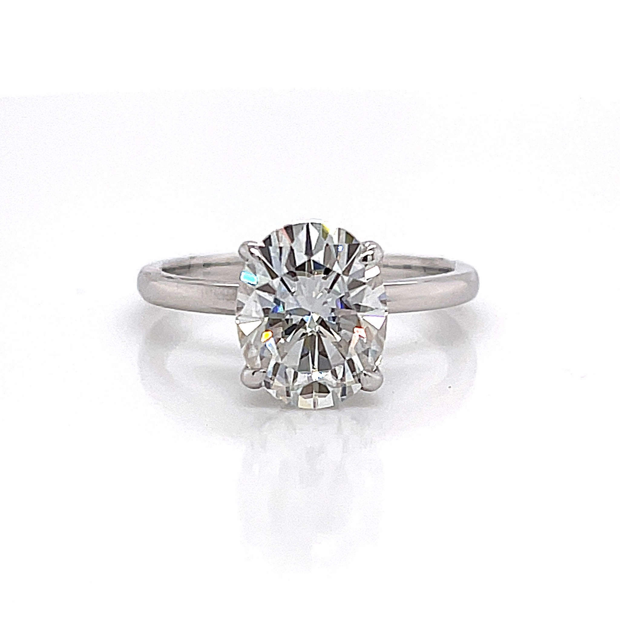 Bremer Jewelry Oval Solitaire Moissanite Engagement Ring in 14K White Gold Personal Design Beautiful Art