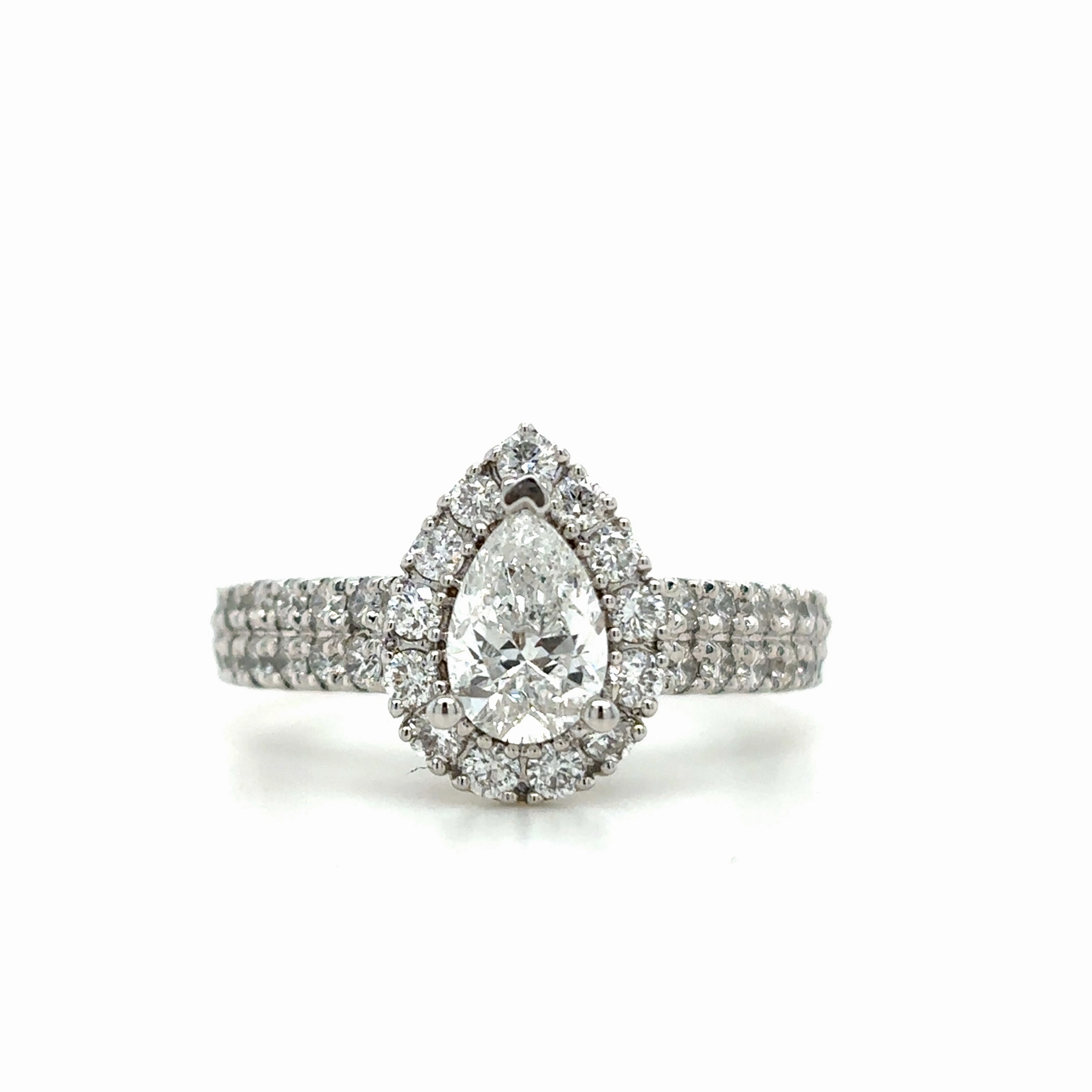 Chic Set Winter Fashion Bremer Jewelry Pear Center Halo Diamond Engagement Ring in 14K White Gold (2.25ctw)