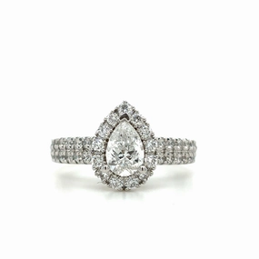 Branded Art Seasonal Favorite Bremer Jewelry Pear Center Halo Diamond Engagement Ring in 14K White Gold (2.25ctw)