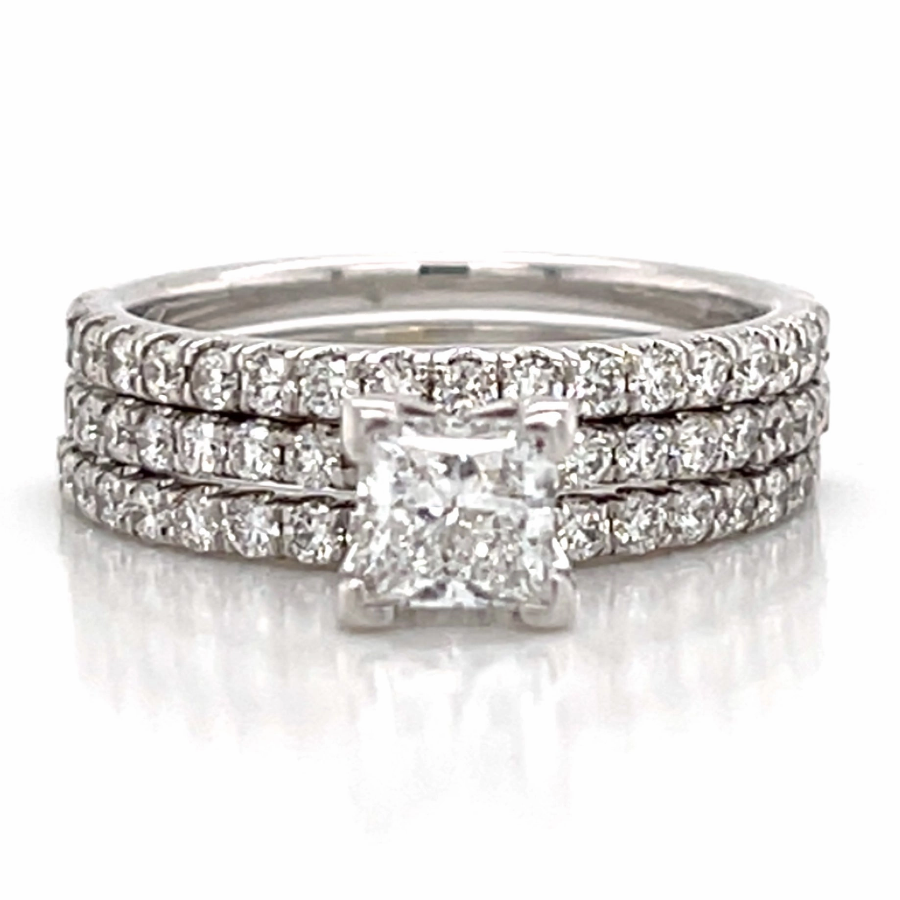 Simple Adornment High-quality product Bremer Jewelry Princess Side Stone Diamond Engagement Ring in 14K White Gold (1.35ctw)