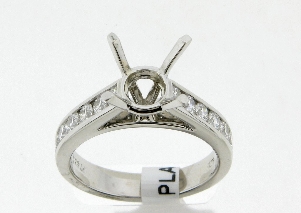 Trendy Accent Bremer Jewelry Round Center Side Stone Diamond Engagement Ring Setting in 950 White Platinum (.84ctw)