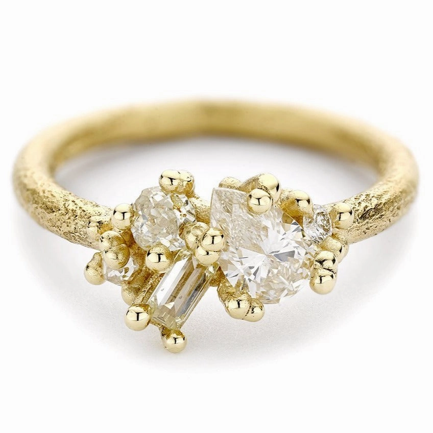 Contrast Cut Diamond Cluster Ring - 18k Gold   White   Champagne Diamonds Biodegradable Item