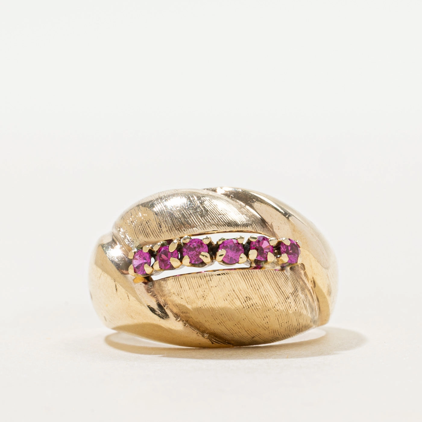 Bold Detail Polished Charm Synthetic Ruby Textured Dome Ring | 0.22ctw | SZ 6.25