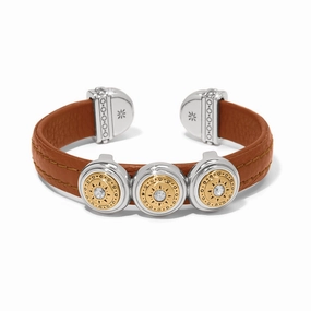 Brighton Mosaic Two Tone Leather Disc Cuff Bracelet, Luggage Vivid Sparkle Bright Finish