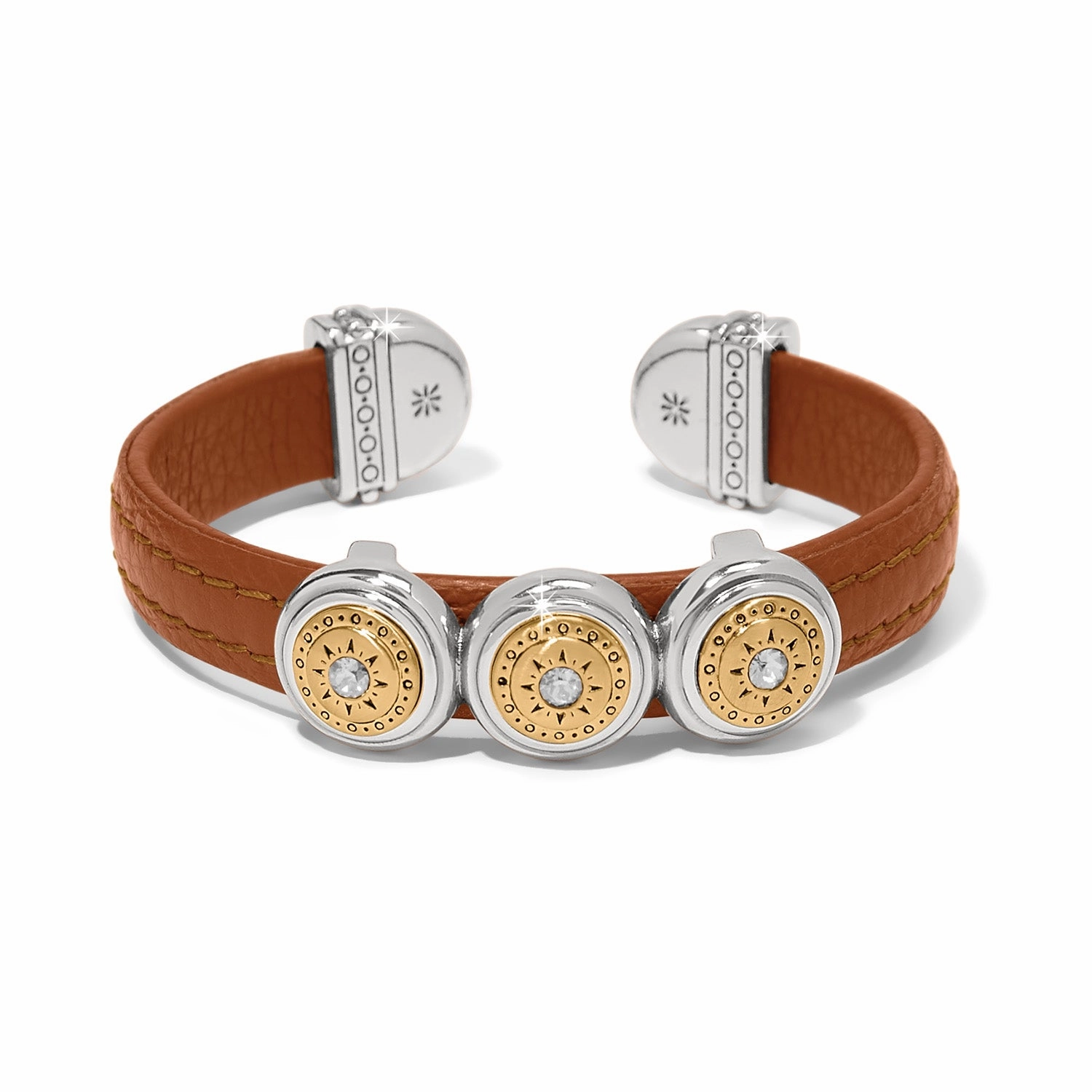 Brighton Mosaic Two Tone Leather Disc Cuff Bracelet, Luggage Vivid Sparkle Bright Finish