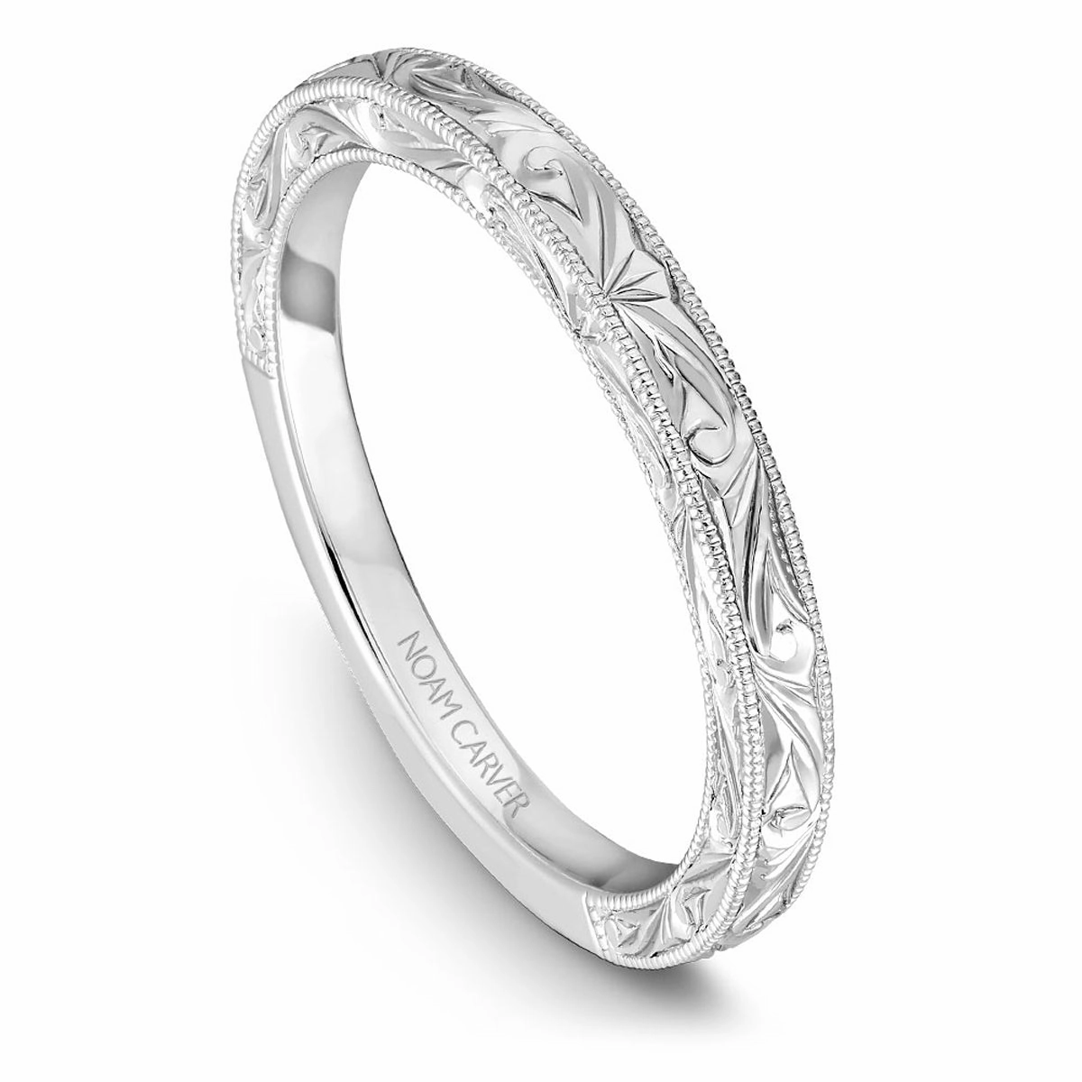 Noam Carver Vintage Straight Wedding Band in White Gold Daily Style