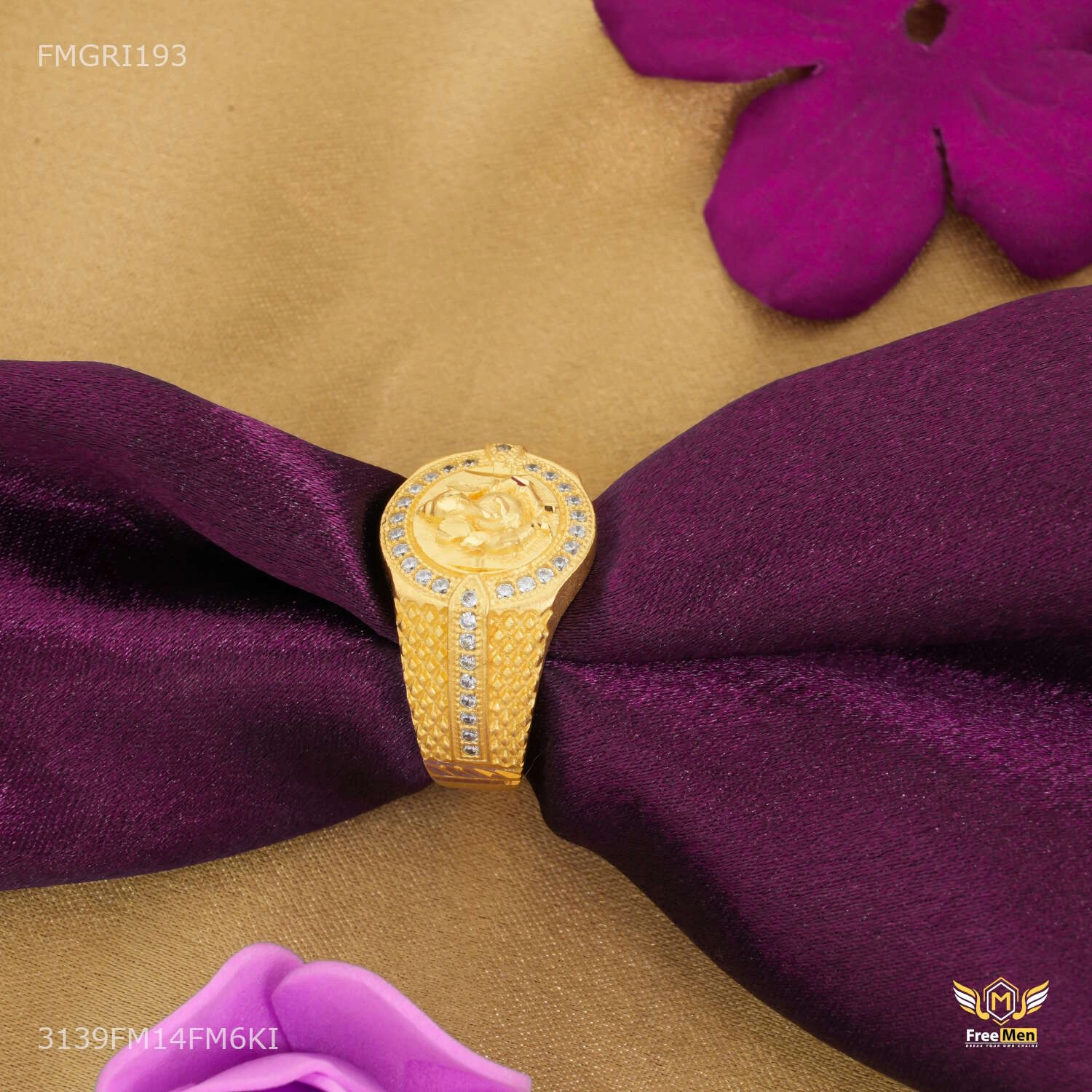 Ganpati ji with Round Shini Dimond ring design for men - FMGRI193 Gift Option