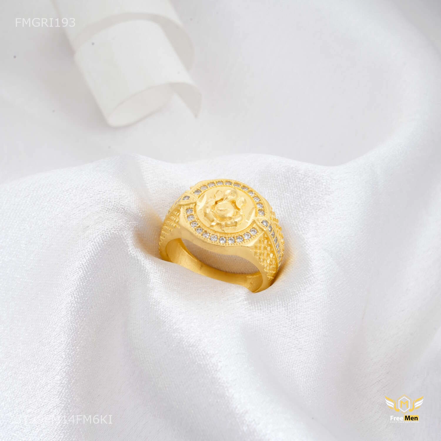 Light Detail Ganpati ji with Round Shini Dimond ring design for men - FMGRI193