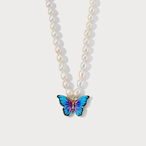 Butterfly Pearl Necklace Extendable Piece