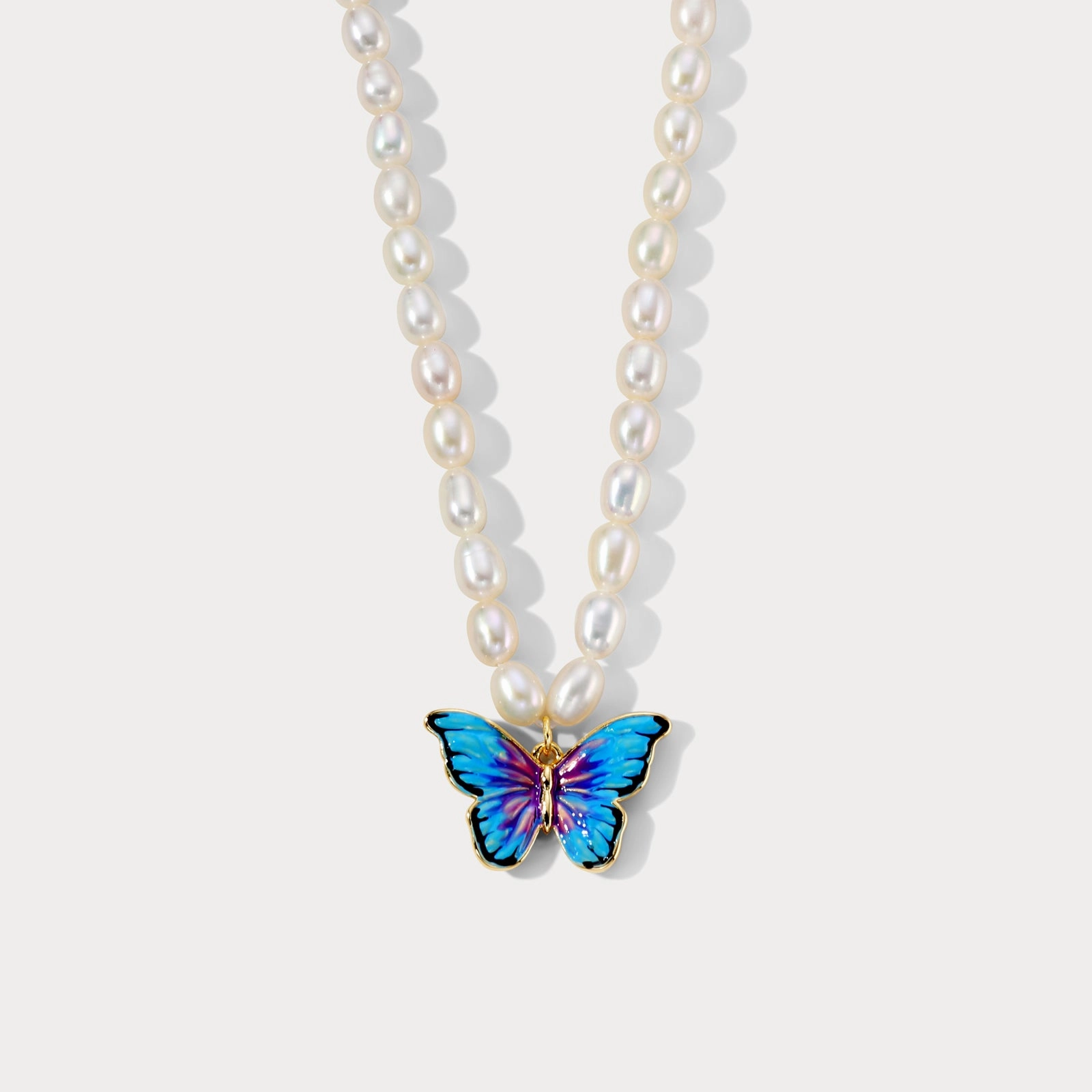 Butterfly Pearl Necklace Extendable Piece