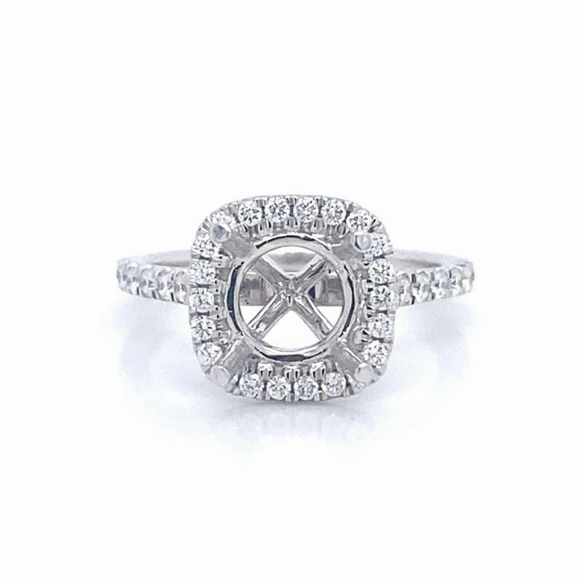 Bremer Jewelry Round Halo Diamond Engagement Ring Setting in 18K White Gold (.41ctw) Glamorous Design