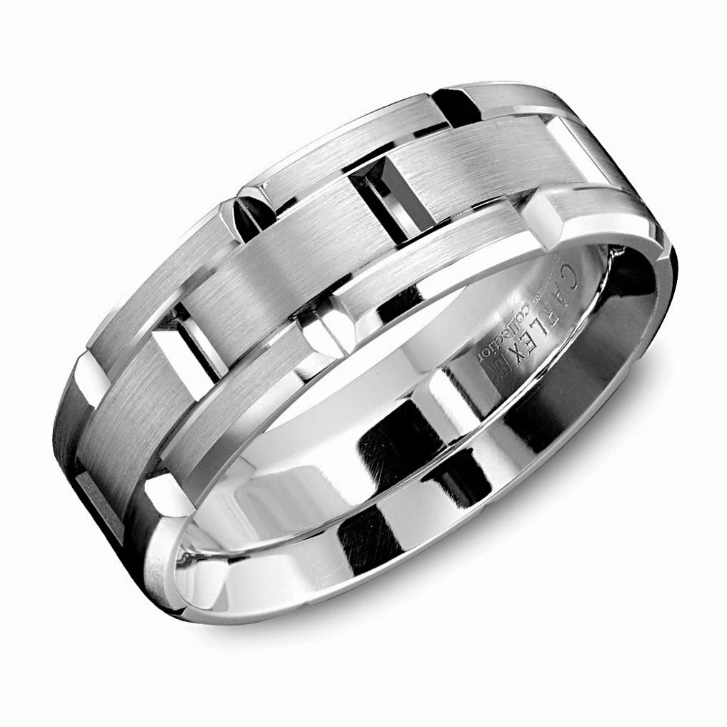 Eternal Item Carlex Carved 7.5mm Wedding Ring in 18K White Gold