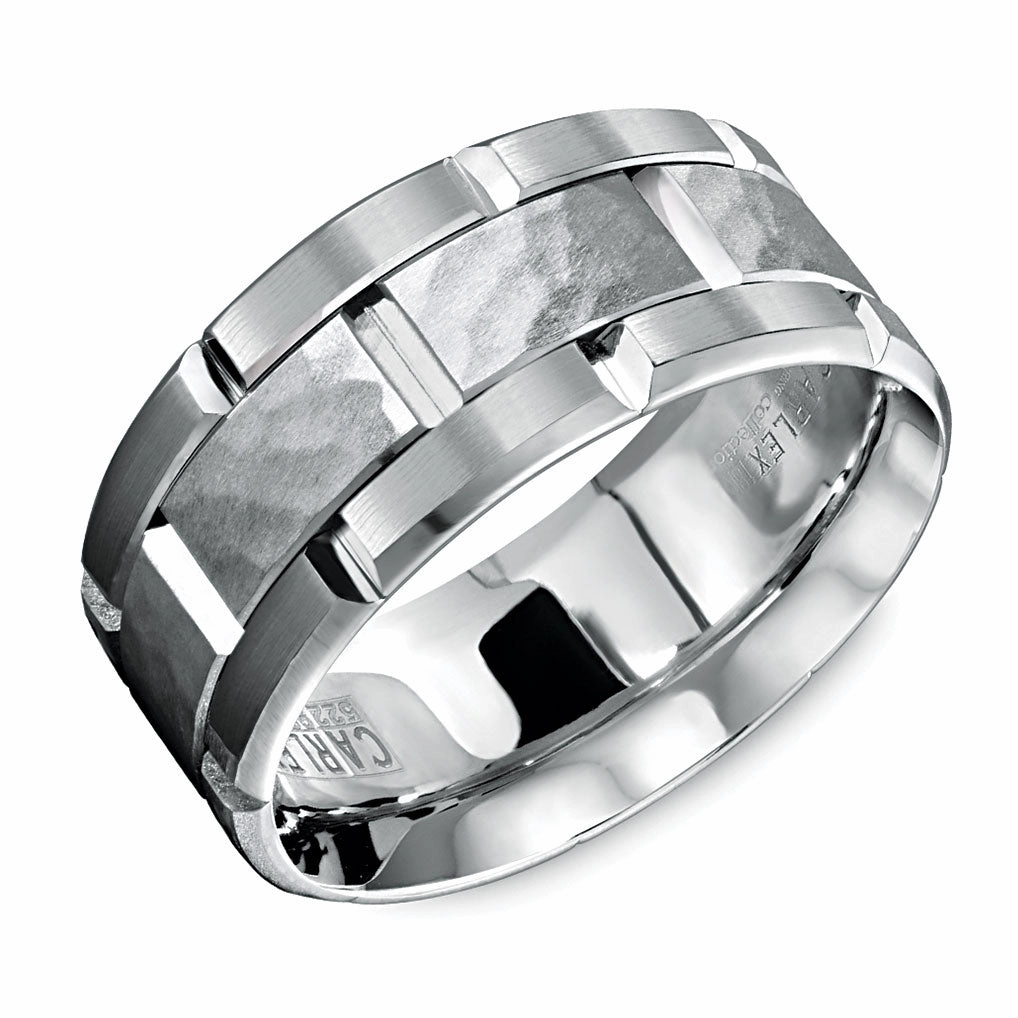 Artistic Shape Carlex Carved 9mm Wedding Ring in 18K White Gold