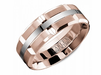 Carlex Textured 7.5mm Wedding Ring in 18K Rose/White Gold Simple Adornment