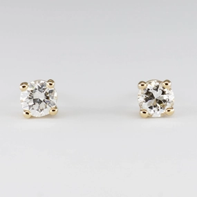 Soft Spark Elite Finish '100 Ways' Antique Transitional Cut Yellow Gold Diamond Studs | 0.58 ctw SI2 H |