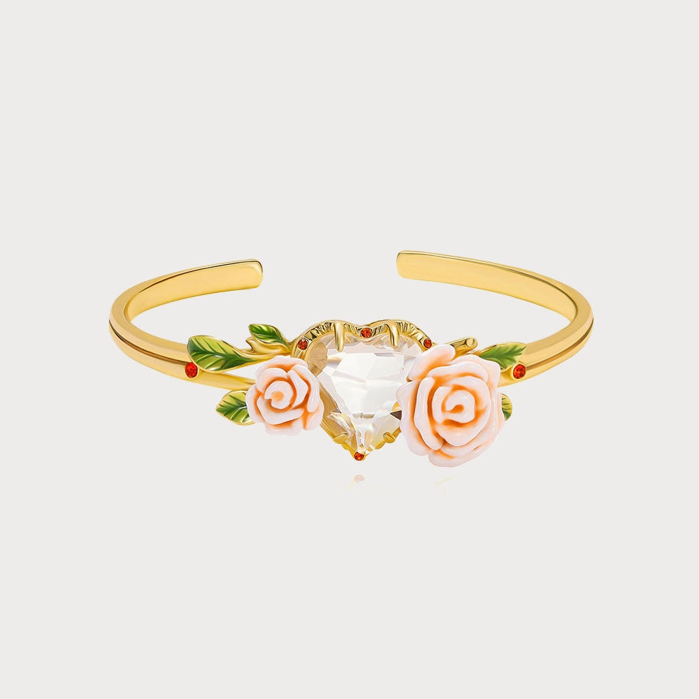 Floral Patterns Champagne Rose Heart Bangle