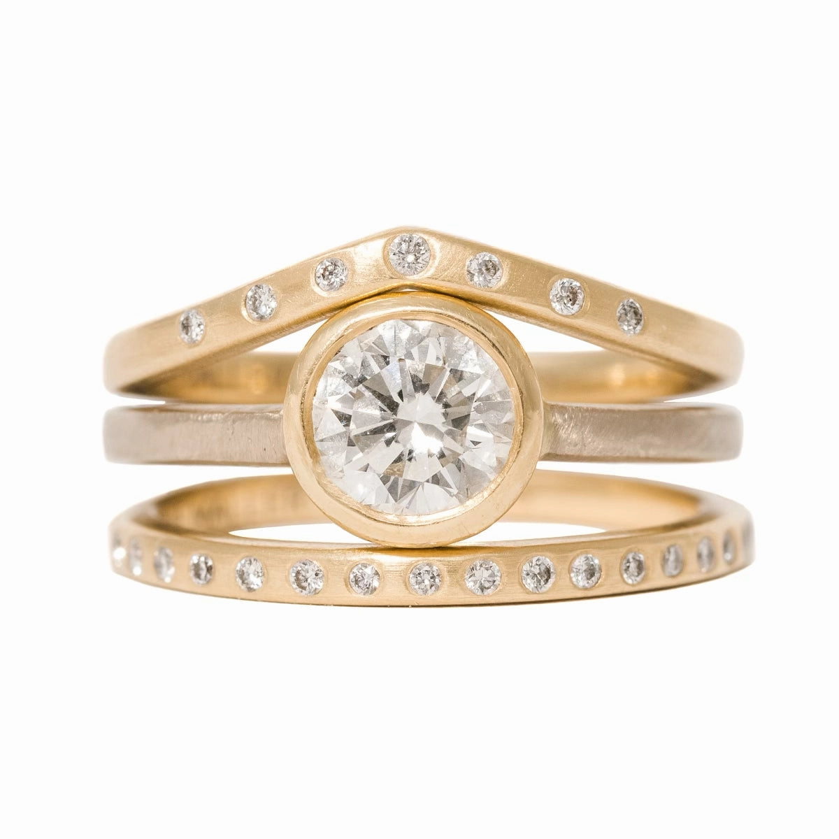 .545 ctw Natural Salt   Pepper Round Diamond - Handmade Two-Tone 18ky/14kpw Gold Bezel Setting Personal Item