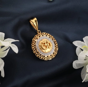 Graceful Line Freemen 22k gold plated AD om round pendant for men FMGA0105