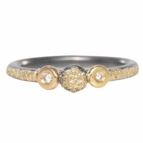 Simple Look Trendy Sparkle Three Bloom Stacking Ring - 22k/18k Gold, Oxidized Silver   VS White Diamonds