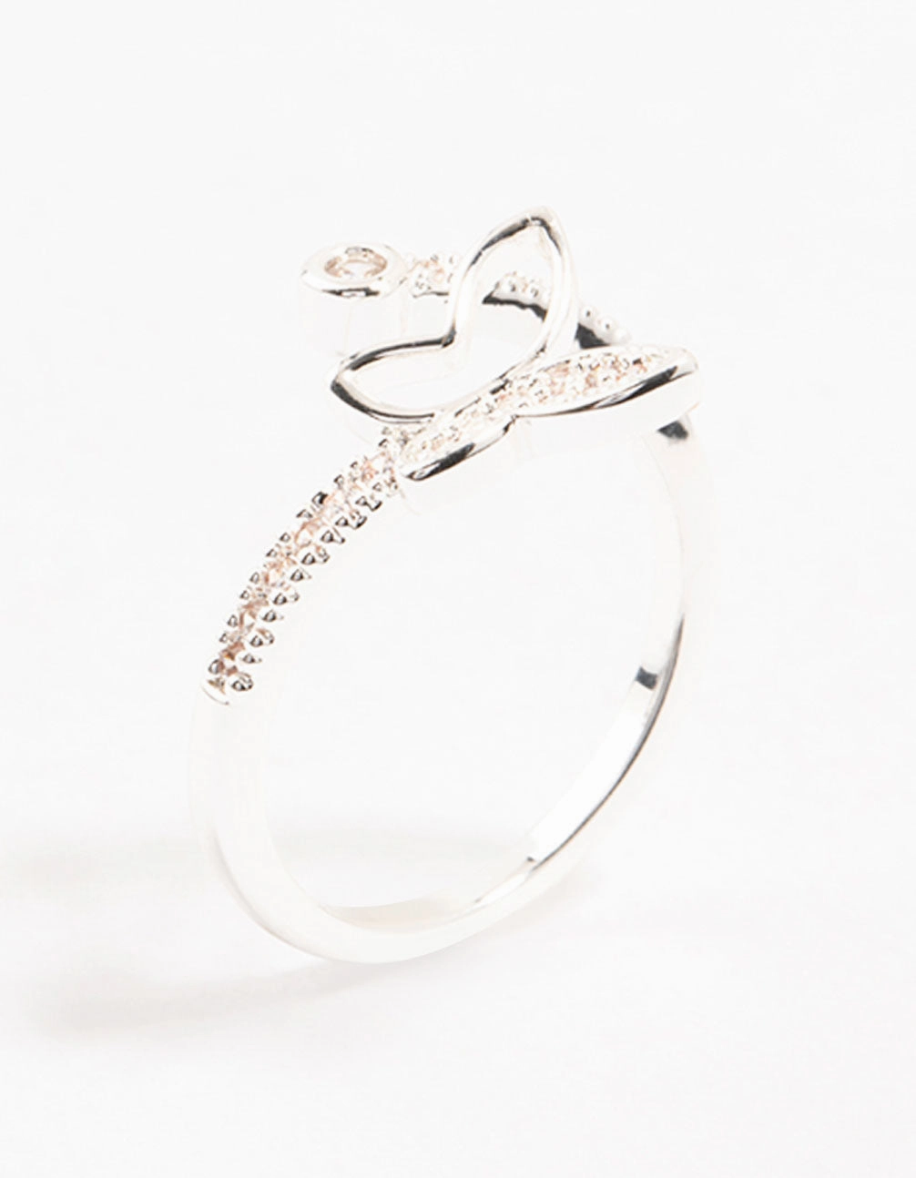 Timeless Craft Shine Quick Shine Silver Plated Butterfly Cubic Zirconia Wrapped Ring