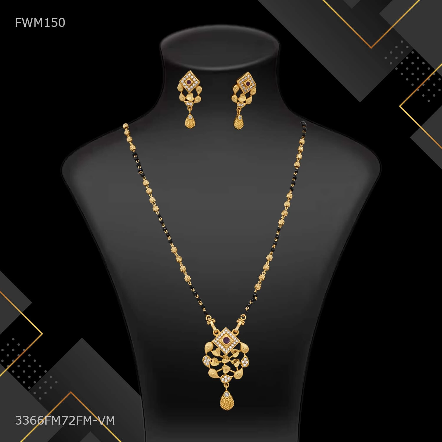 One Line Drop cut with AD Golden Mangalsutra for women - FWM150 Elegant Beauty Party Outfit