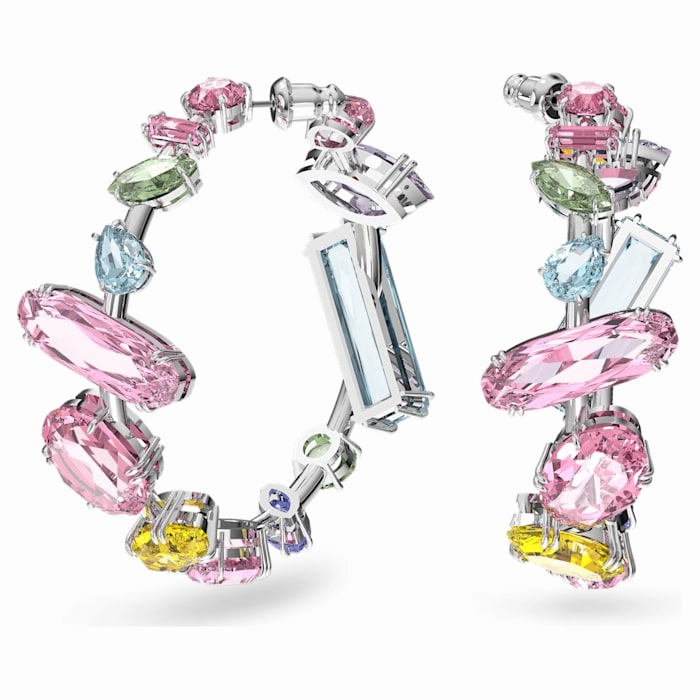 Formal Vibe Swarovski Gema hoop earrings, Mixed cuts, Multicolored, Rhodium plated