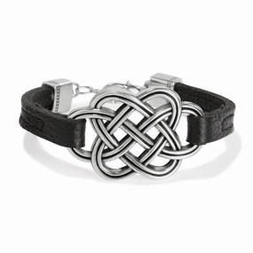 Classic Glimmer Brighton Interlok Trellis Leather Bracelet, Black