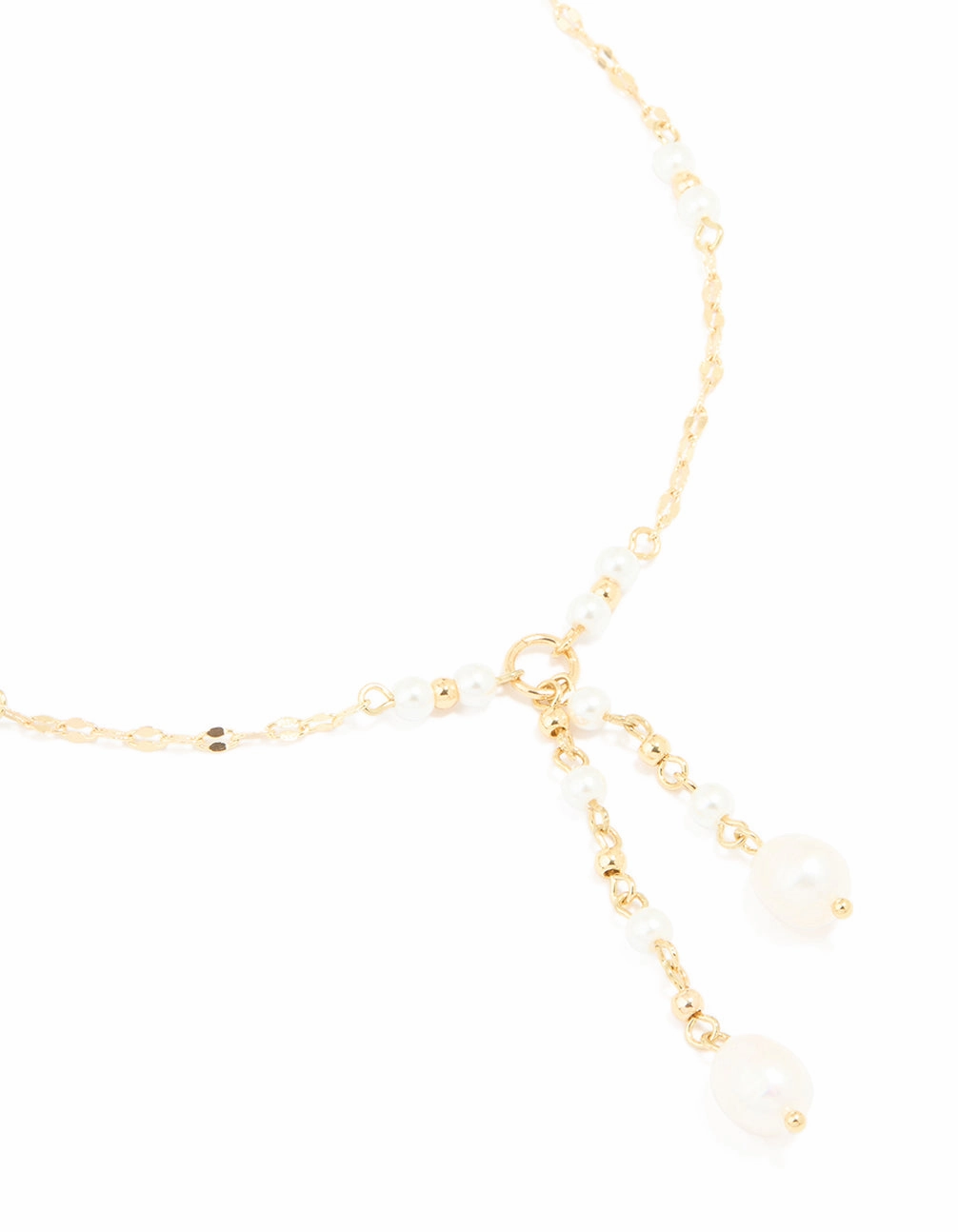 Gold Plated Freshwater Pearl Chain Drop Y-Necklace Sleek Craft Cool Finish