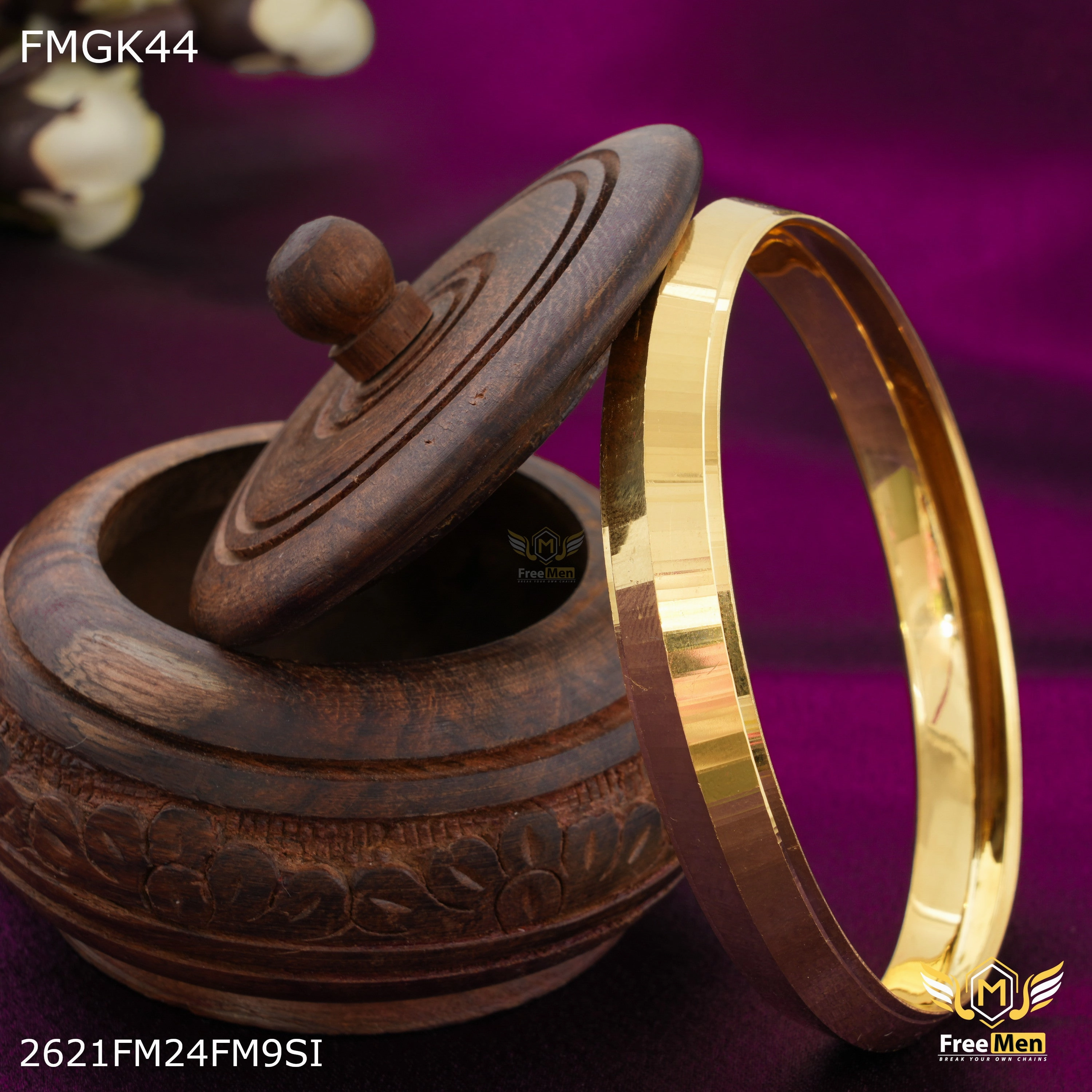 FreeMen Shining Plane gold plated kada for Men FMGK44 Opulent Radiance