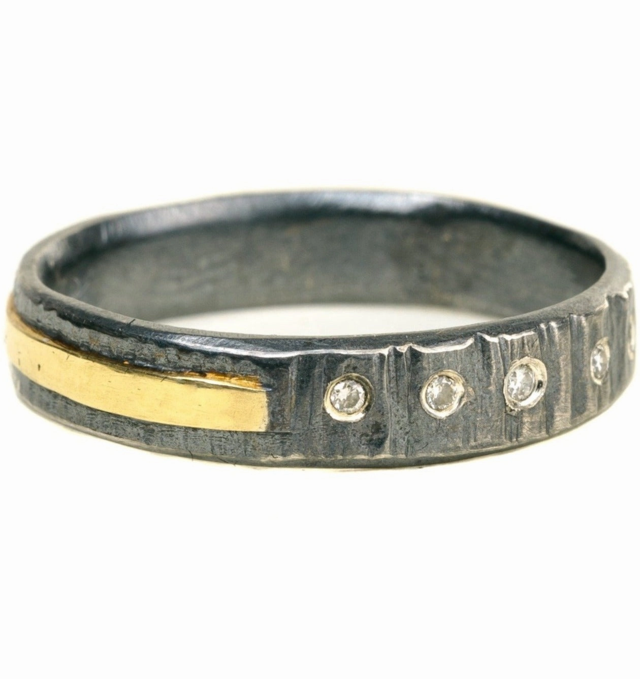 Classic Aspen Band - 18k gold, Oxidized Silver   Reclaimed Diamonds Fashion Pulse Modern Shape