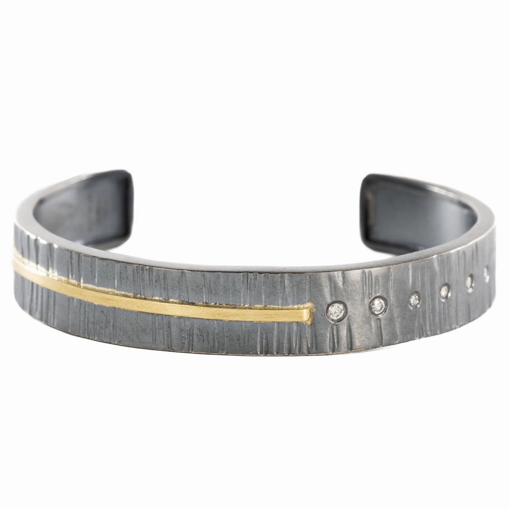 unique touch Charming Glow Classic Aspen Cuff - 18k gold, Oxidized Silver   Reclaimed Diamonds