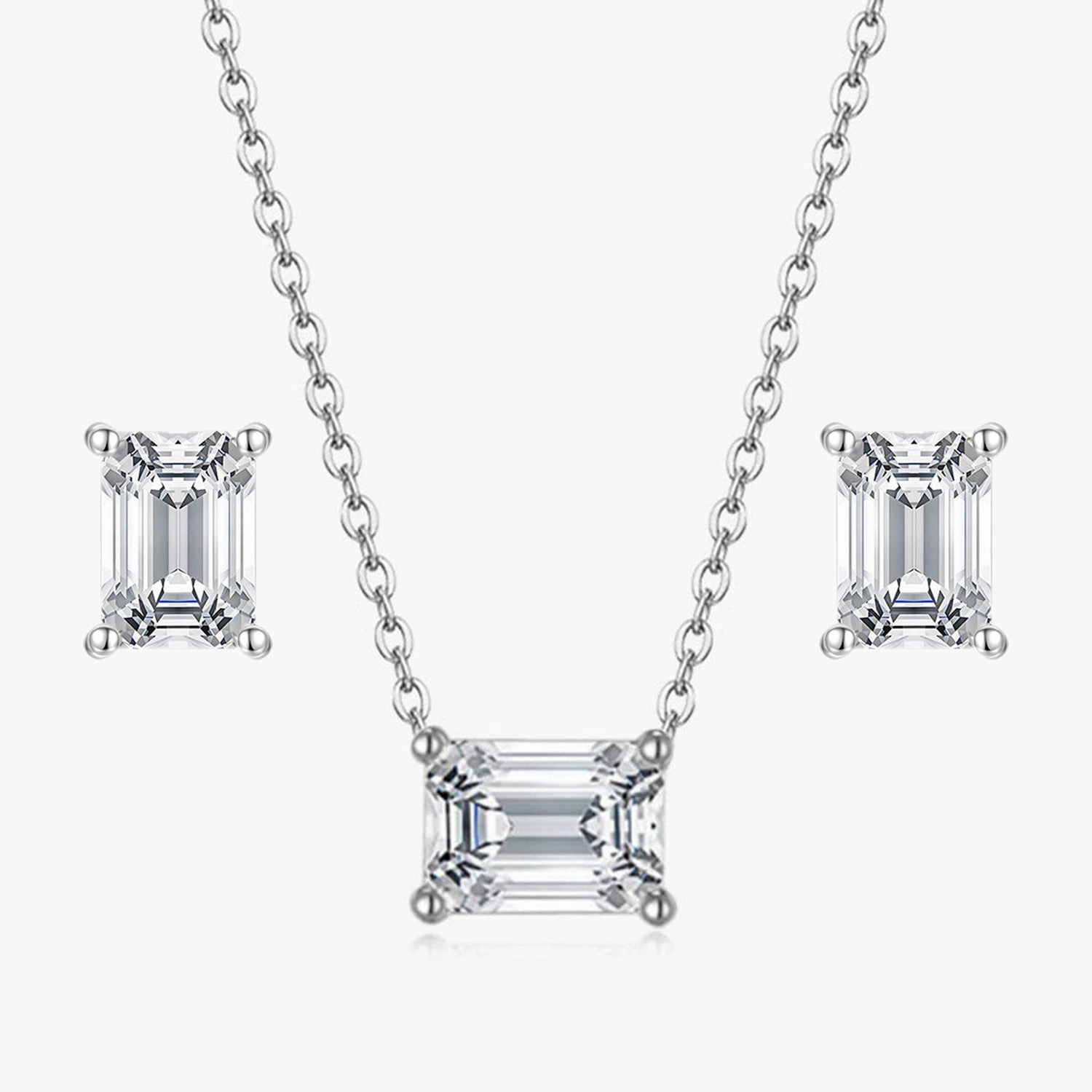 Stylish Object Stylish Trinket Classic Emerald Cut CZ Set in Sterling Silver